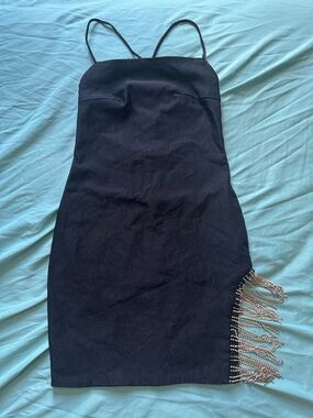 Black Beaded Fringe Bodycon Dress